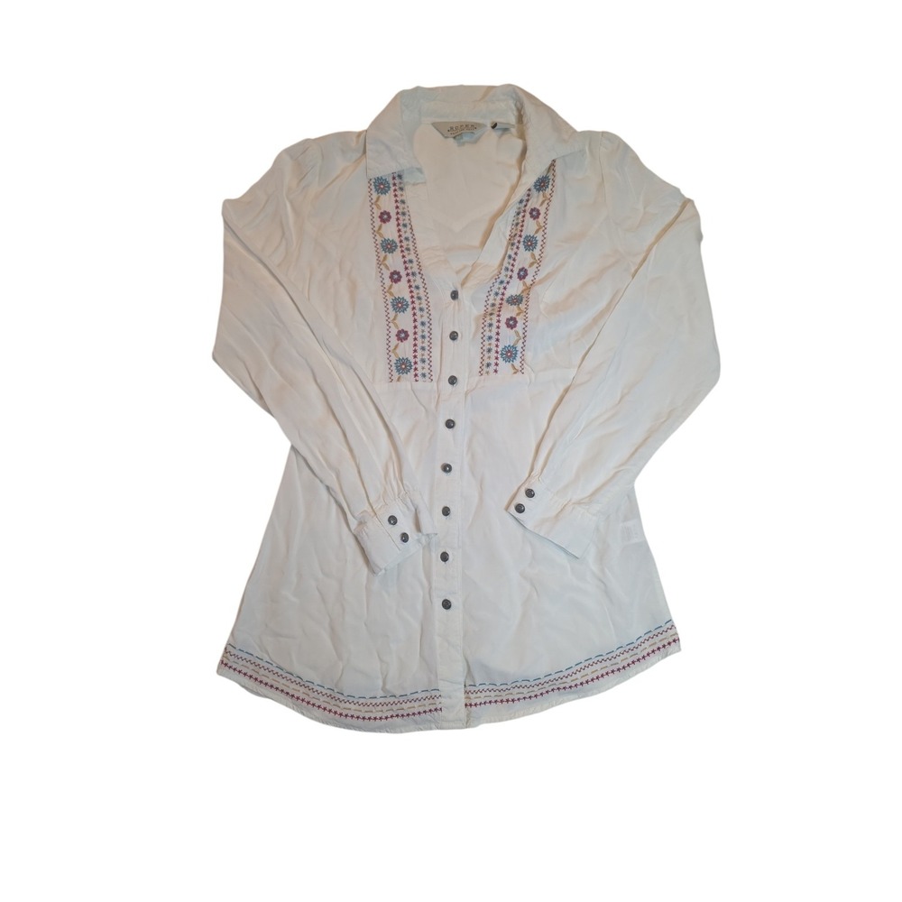 Roper Wear The West Embroidered Western Shirt Women's M White Floral Rayon